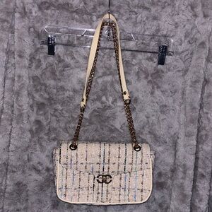 JustFab Cream Crossbody Bag with Chain Strap and Flap Closure